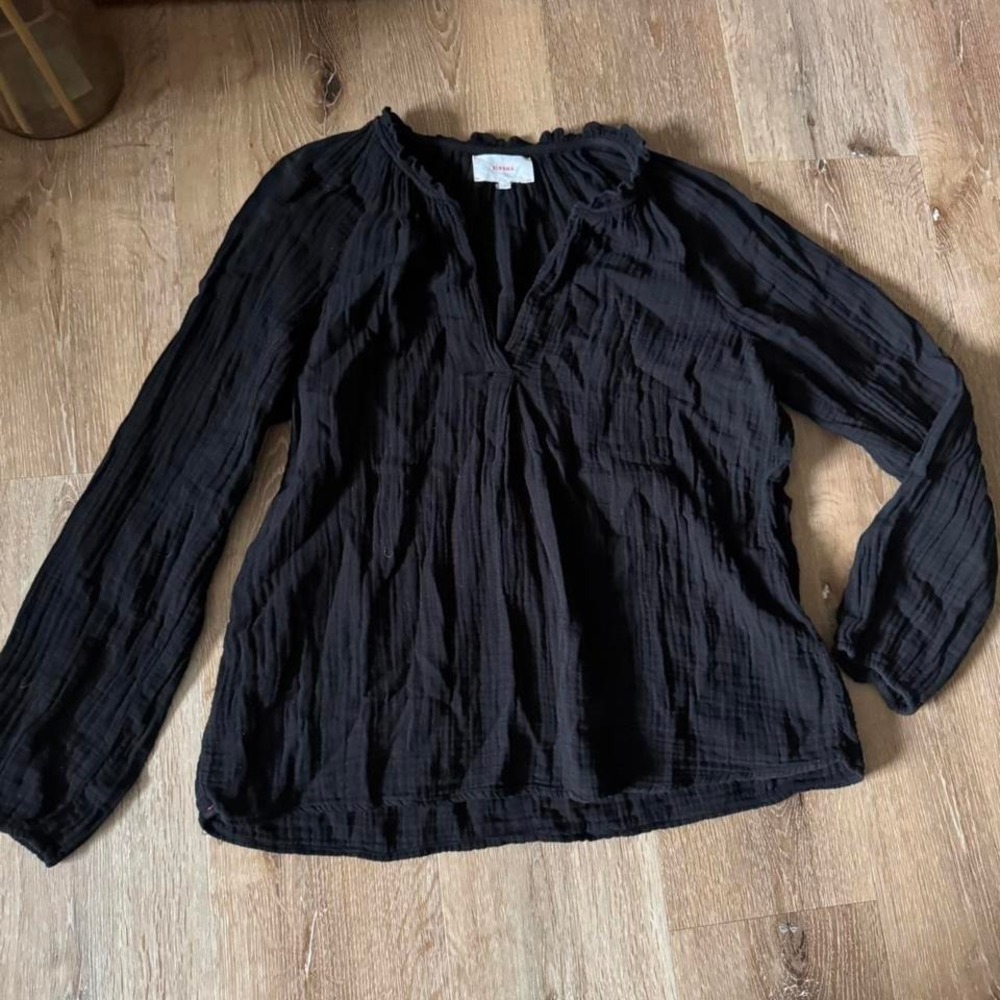 Xirena Camila Black Cotton Gauze Long Sleeve Blouse Size S